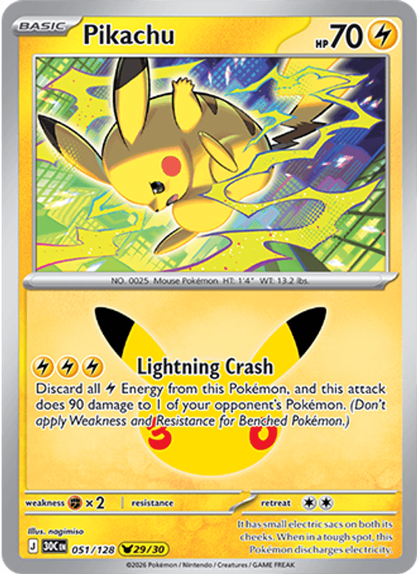 Pikachu 29/30 (051/128) Holo - Pokemon 30th Celebration