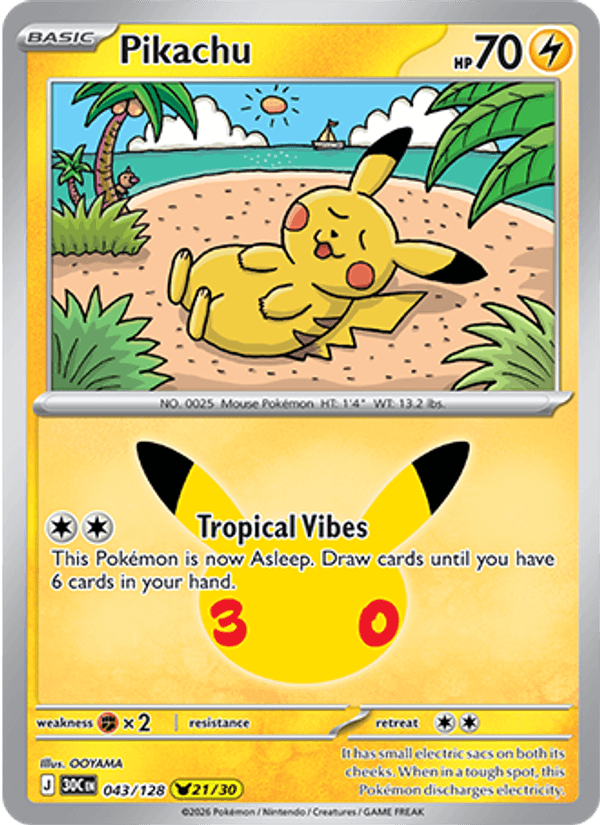 Pikachu 21/30 (043/128) Holo - Pokemon 30th Celebration