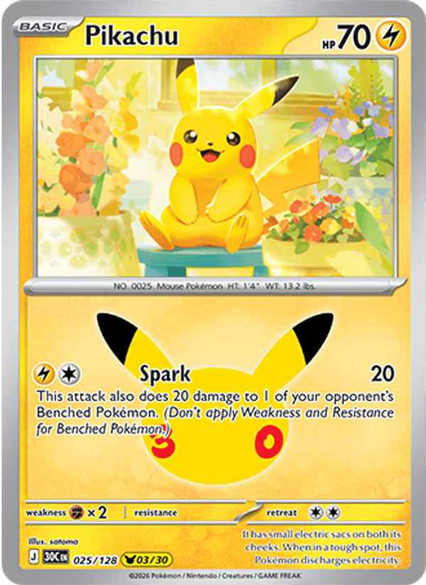 Pikachu 03/30 (025/128) Holo - Pokemon 30th Celebration