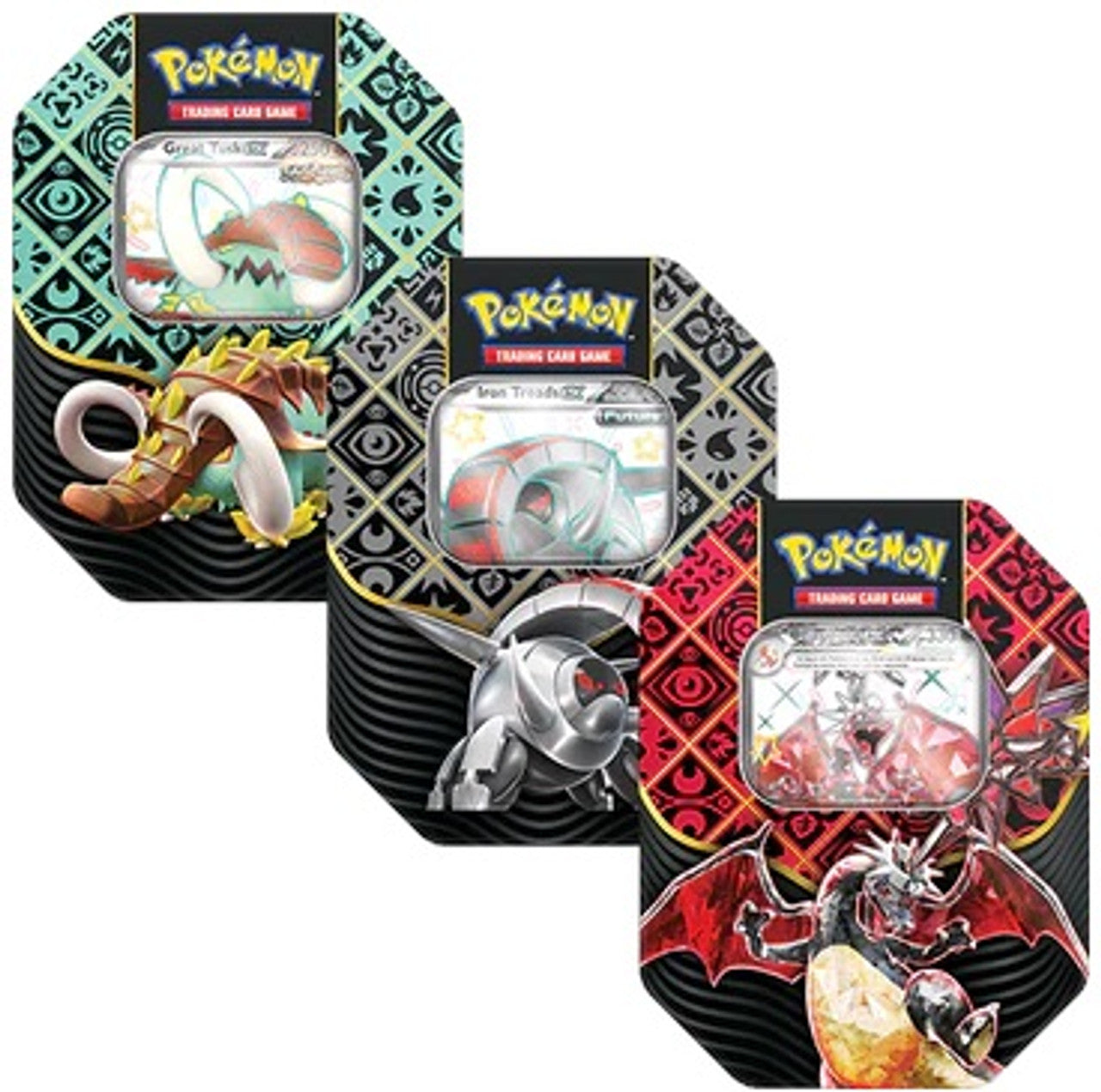 Pokemon TCG: Paldean Fates - Great Tusk/Iron Treads/Charizard 5-Pack Tins - Set of 3