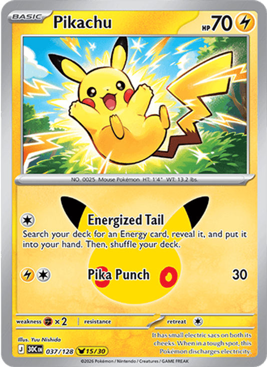Pikachu 15/30 (037/128) Holo - Pokemon 30th Celebration
