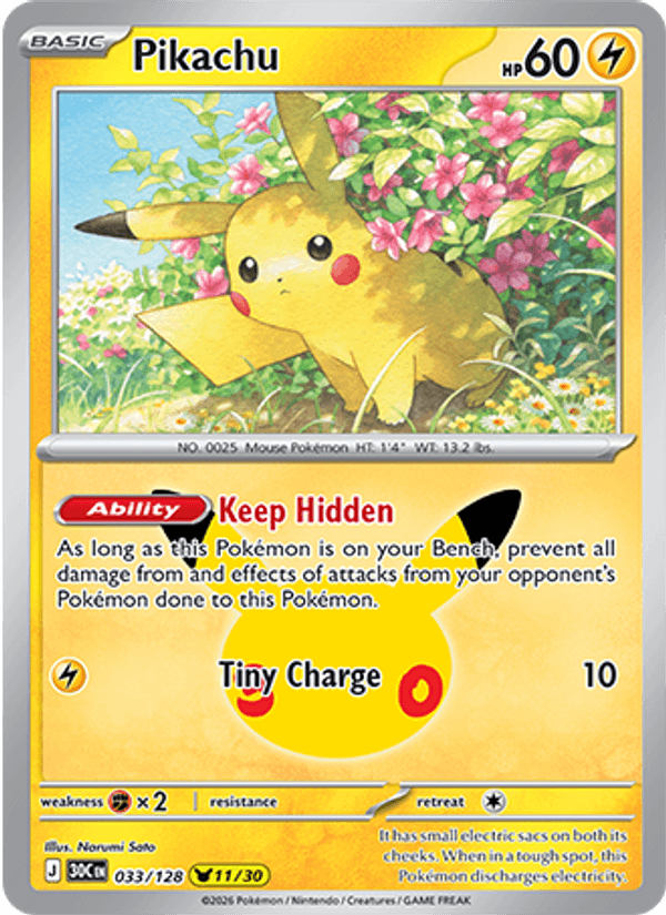 Pikachu 11/30 (033/128) Holo - Pokemon 30th Celebration