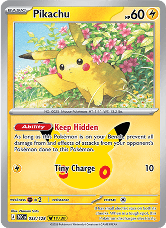 Pikachu 11/30 (033/128) Holo - Pokemon 30th Celebration