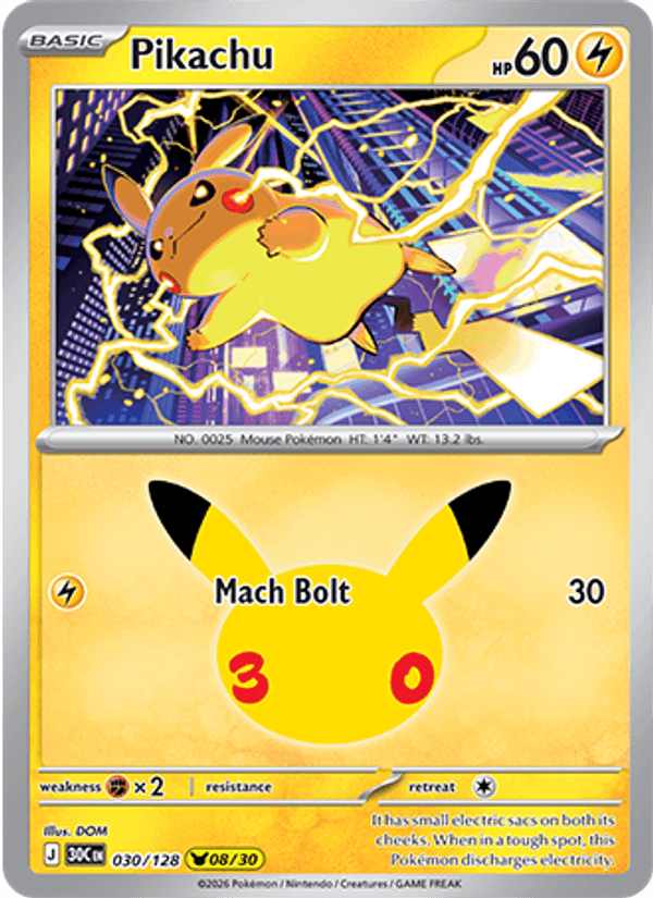 Pikachu 08/30 (030/128) Holo - Pokemon 30th Celebration