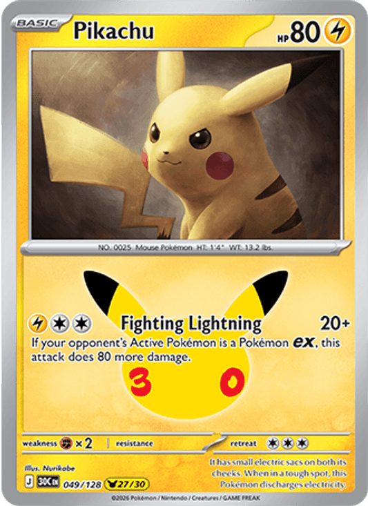 Pikachu 27/30 (049/128) Holo - Pokemon 30th Celebration