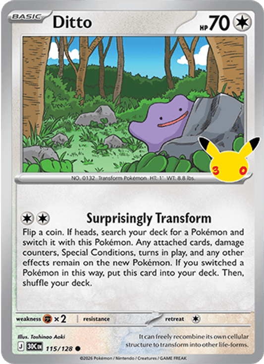 Ditto 115/128 Holo - Pokemon 30th Celebration