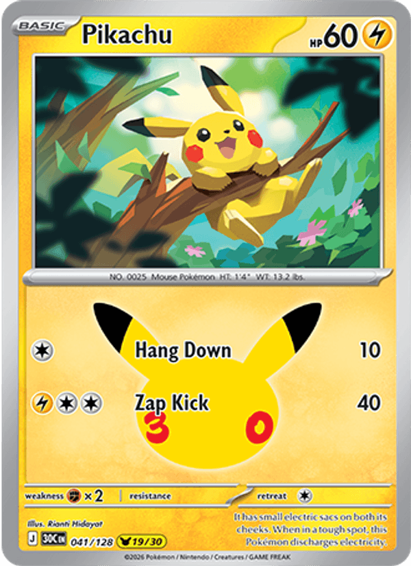 Pikachu 19/30 (041/128) Holo - Pokemon 30th Celebration