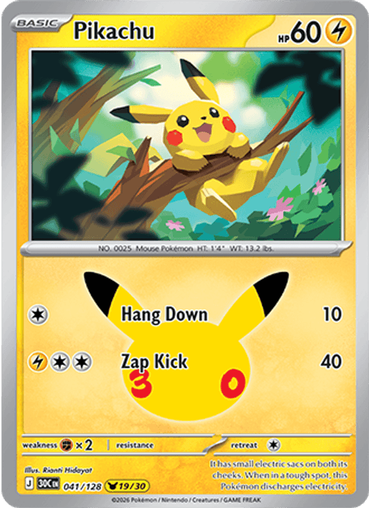 Pikachu 19/30 (041/128) Holo - Pokemon 30th Celebration