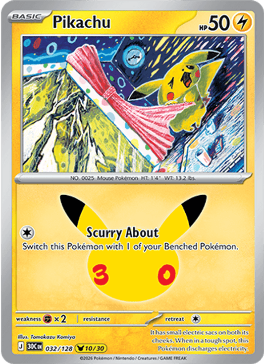 Pikachu 10/30 (032/128) Holo - Pokemon 30th Celebration