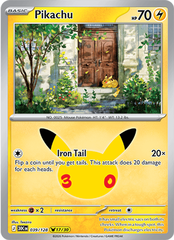 Pikachu 17/30 (039/128) Holo - Pokemon 30th Celebration
