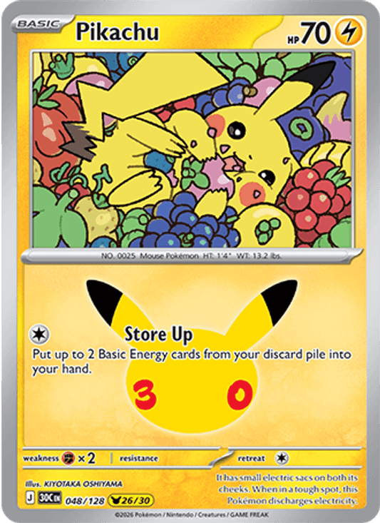 Pikachu 26/30 (048/128) Holo - Pokemon 30th Celebration