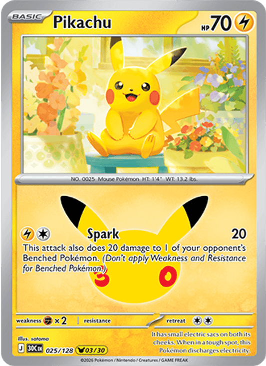 Pikachu 03/30 (025/128) Holo - Pokemon 30th Celebration