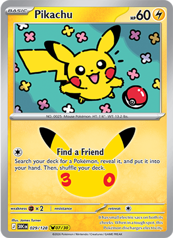 Pikachu 07/30 (029/128) Holo - Pokemon 30th Celebration