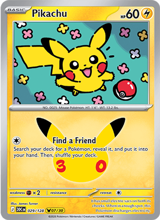 Pikachu 07/30 (029/128) Holo - Pokemon 30th Celebration