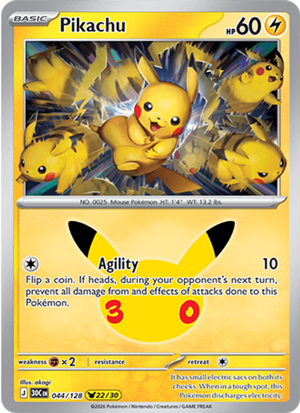 Pikachu 22/30 (044/128) Holo - Pokemon 30th Celebration