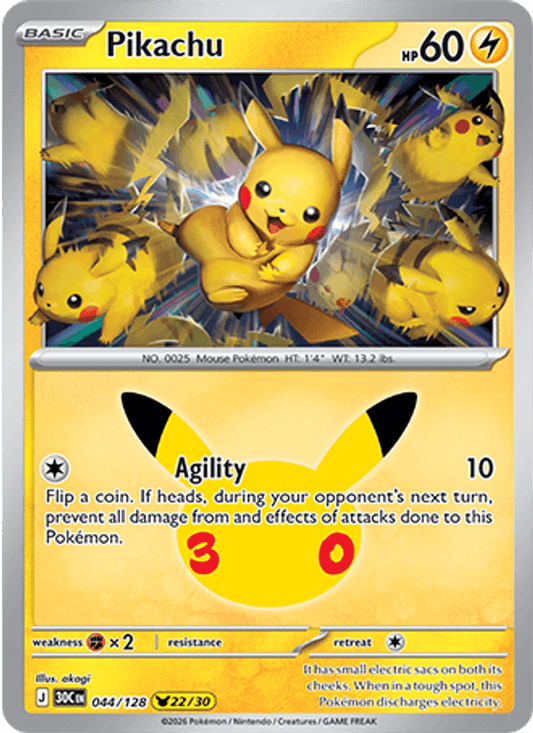 Pikachu 22/30 (044/128) Holo - Pokemon 30th Celebration