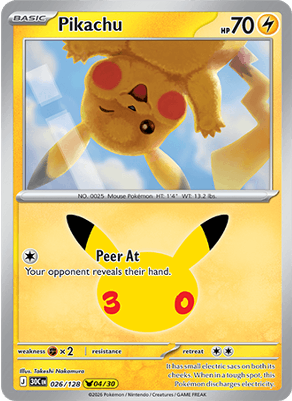 Pikachu 04/30 (026/128) Holo - Pokemon 30th Celebration