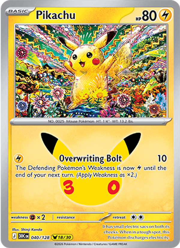 Pikachu 18/30 (040/128) Holo - Pokemon 30th Celebration