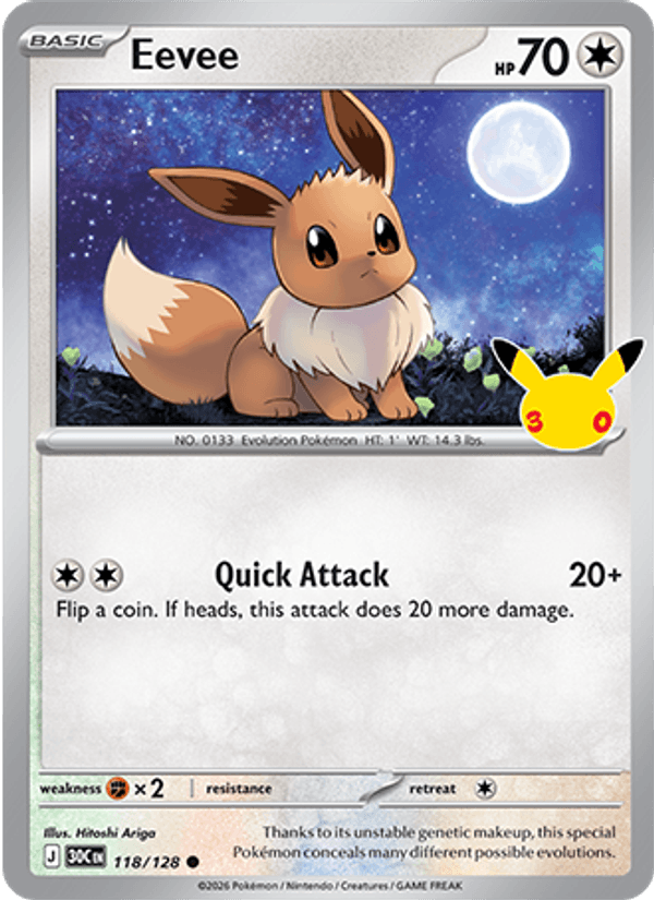 Eevee 118/128 Holo - Pokemon 30th Celebration
