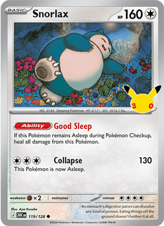 Snorlax 119/128 Holo - Pokemon 30th Celebration