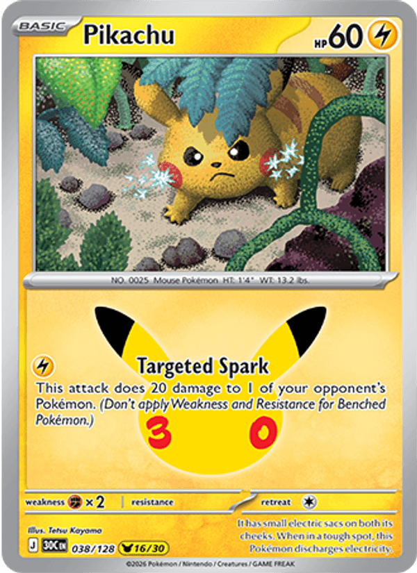 Pikachu 16/30 (038/128) Holo - Pokemon 30th Celebration