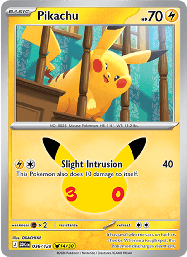 Pikachu 14/30 (036/128) Holo - Pokemon 30th Celebration