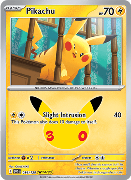 Pikachu 14/30 (036/128) Holo - Pokemon 30th Celebration
